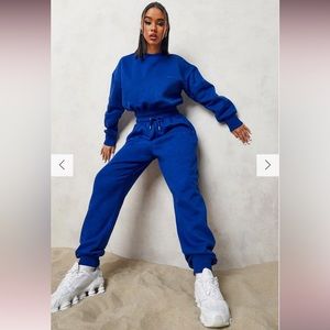 boohoo cropped sweater tracksuit set blue